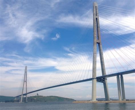 Russky Bridge- Vladivostok, Russia, Central span of 3,622 ft. Longest cable-stayed bridge in the ...