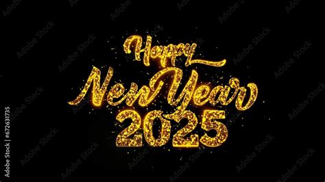 Happy New Year 2025 Greeting Luxury Text Golden Sparks shiny Fireworks ...