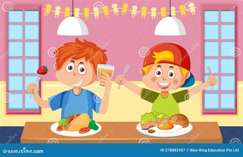Children Eating Healthy Food Stock Vector - Illustration of healthy, breakfast: 278882507