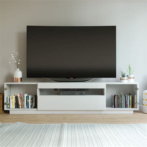 Samso Glass White TV Stand - Modern Minimalist for TV up to 75" | LOFT - LOFT Design Company