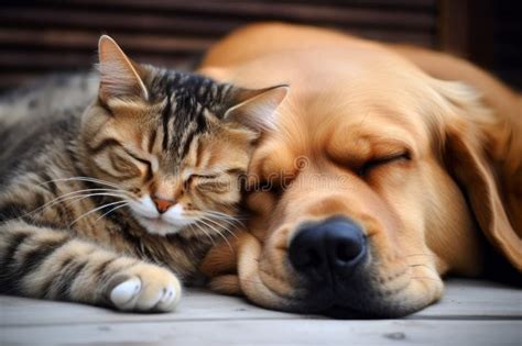 Cat Dog Sleeping. Generate Ai Stock Illustration - Illustration of kitten, friend: 276520112