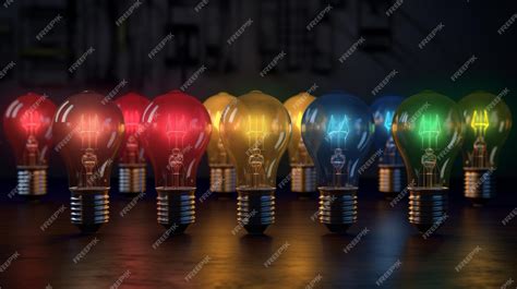 Premium AI Image | Colorful glowing bulb idea concept of leadership and idea Generative Ai