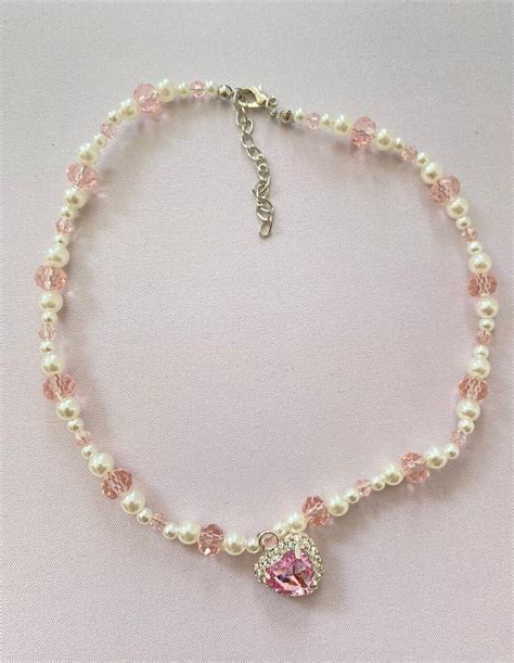 Pink Gem Heart Charm Necklace Y2k Necklace, Softgirl Necklace, Pastel Necklace, Cottagecore ...