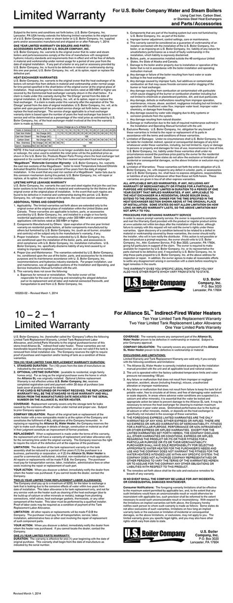 Manufacturer’s Warranty | U.S. Boiler Company