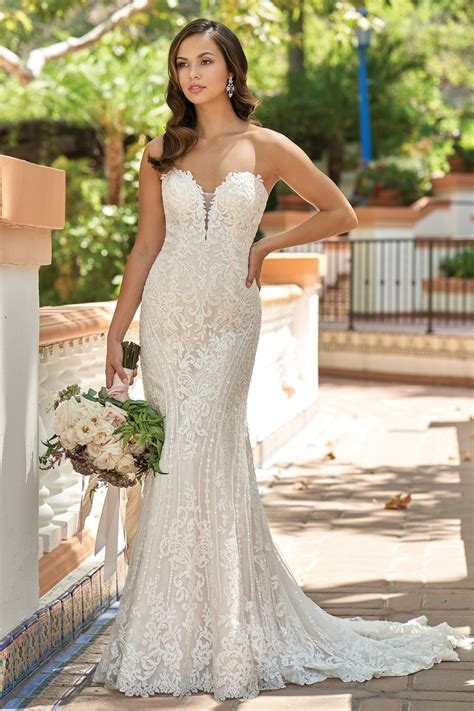 T212007 Romantic Embroidered Lace Strapless Wedding Dress with Sweetheart Neckline