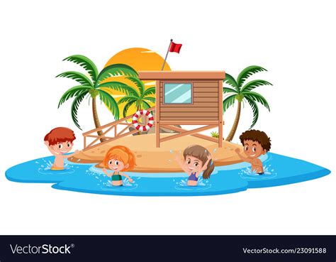 Kids at summer island Royalty Free Vector Image