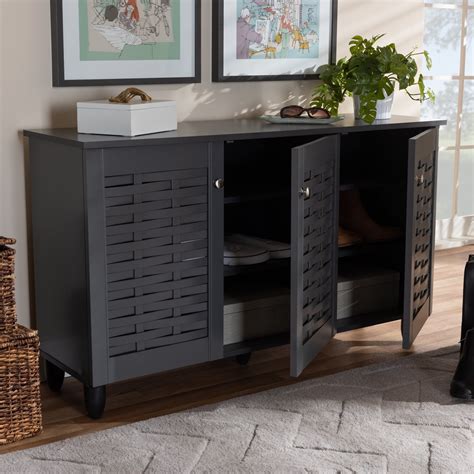 Baxton Studio Winda Modern and Contemporary Dark Gray 3-Door Wooden Entryway Shoe Storage ...