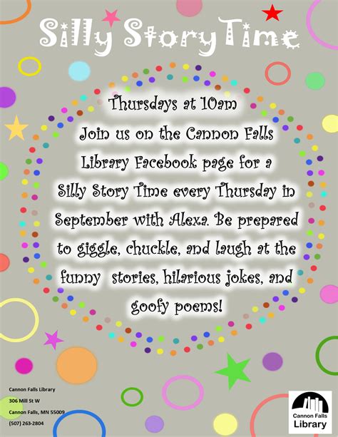 Silly Story Time – Thursdays in Sept. via Facebook – Cannon Falls Library