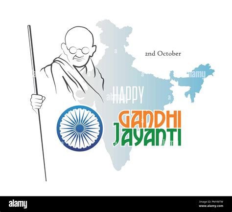 October 2. Happy Gandhi Jayanti. Abstract sketch of Mahatma Gandhi with Ashoka Chakra on the ...