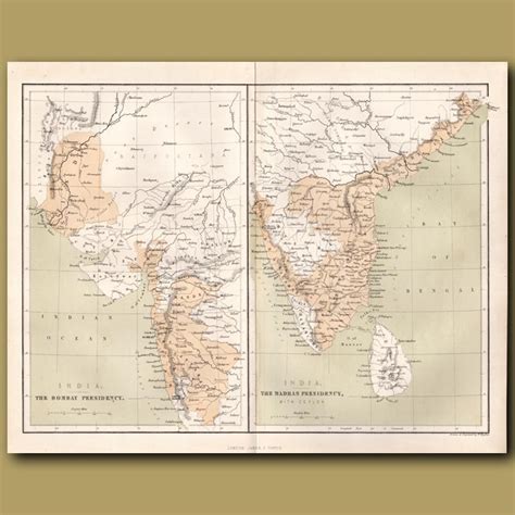 Map of India- The Bombay Presidency and The Madras Presidency. Genuine ...