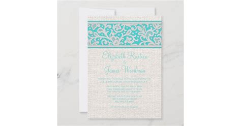 Teal Silver Rustic Burlap Lace Wedding Invitations | Zazzle