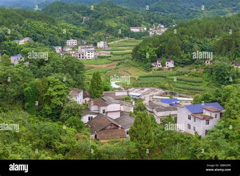 Landscape of village in mountains at Hunan province ZhangJiaJie CHINA ...