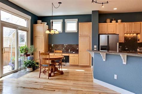 Blue Walls with Oak Cabinets