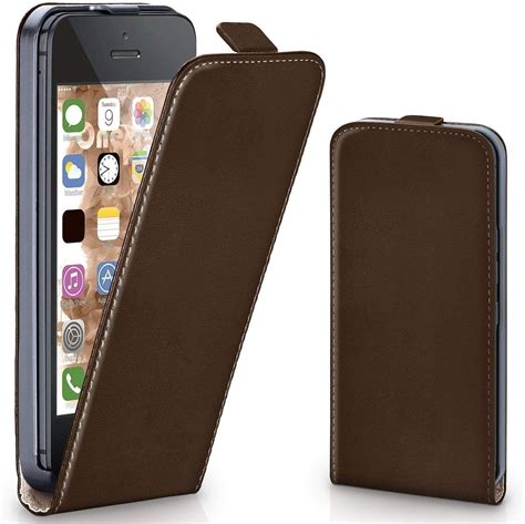 iPhone SE Phone Genuine Leather Flip Case Slim Cover Up: Amazon.co.uk ...