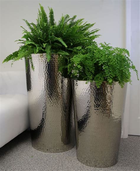 Hammered Stainless Steel Tapered Round Planters From potstore.co.uk ...