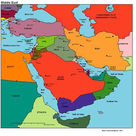 This is a Political Map of the Middle East. It is displaying all of the countries and major ...