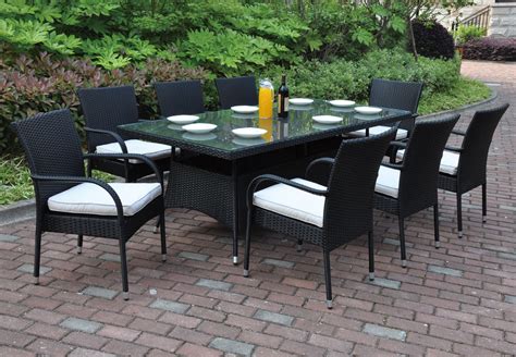 Poundex P50272 Outdoor 9 Pcs Glass Patio Table Set