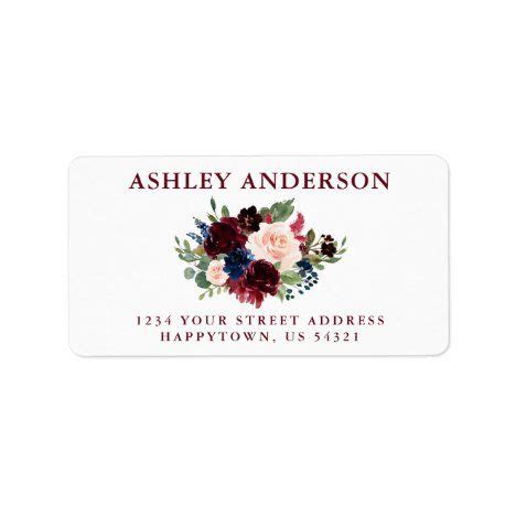 Burgundy Blue Pink Floral Wedding Return Address Label #Wedding #Invitations #Marriage # ...