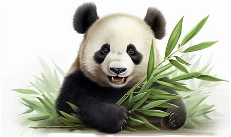 Premium Photo | Happy panda eating bamboo