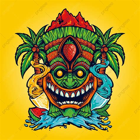 Gambar Minuman Koktail Tropis Tiki Ilustrasi Vektor Klasik Untuk Logo Pekerjaan Anda, Tropis ...