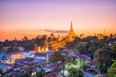 Premium Photo | Yangon skyline at twilight with shwedagon pagoda in myanmar