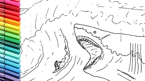 Drawing and Coloring The Megalodon VS Surfer - Giant Shark Color Pages ...