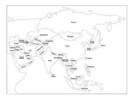 Mapa de Asia para imprimir | Político | Físico | Mudo | Nombres · 2024