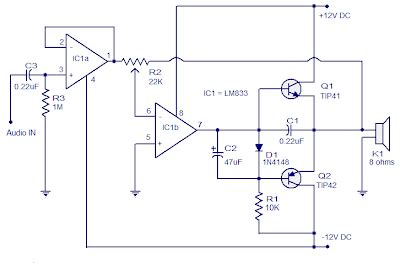 Simple Class-B amplifier-Opamp TL082 ~Circuit diagram