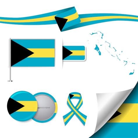 Stationery elements collection with the flag of bahamas design Vector ...