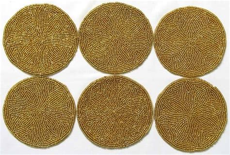 Six Plain Round Beaded Cloth Coasters