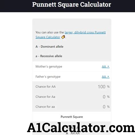 Punnett Square Calculator Free - A1Calculator