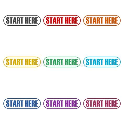 Start Here Button Icon Color Set Stock Vector - Illustration of ...