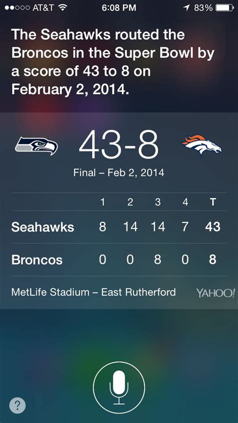 I asked Siri what the score of Super Bowl 48 was, she had a humorous ...