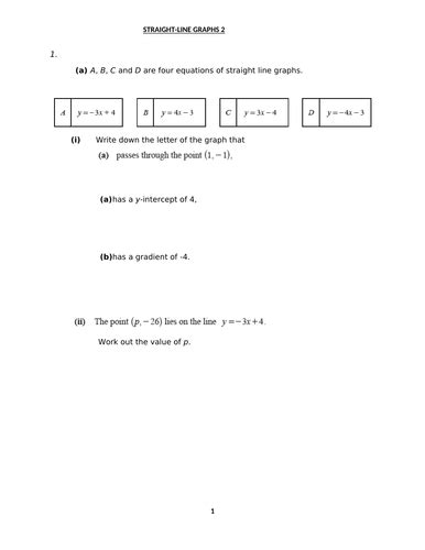 STRAIGHT LINE GRAPHS 2 WITH ANSWERS | Teaching Resources