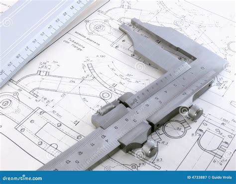 Technical Drawing with Caliber and Ruler Stock Image - Image of table, ruler: 4733887