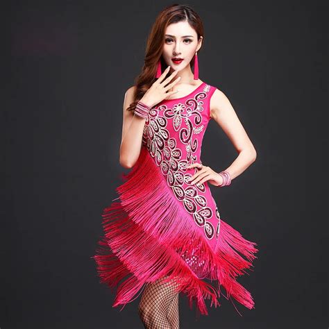 2018 New Sexy Adult Womens Fringe Three Layers Tassel Stoned Latin Salsa Dance Costume Dress ...