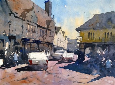 Central Tetbury, Snooty Fox and Market Hall - Original Watercolours by Tim Wilmot