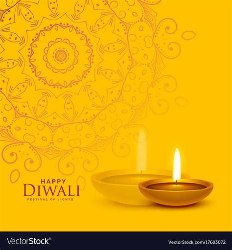 Yellow festival background with diwali diya lamp Vector Image