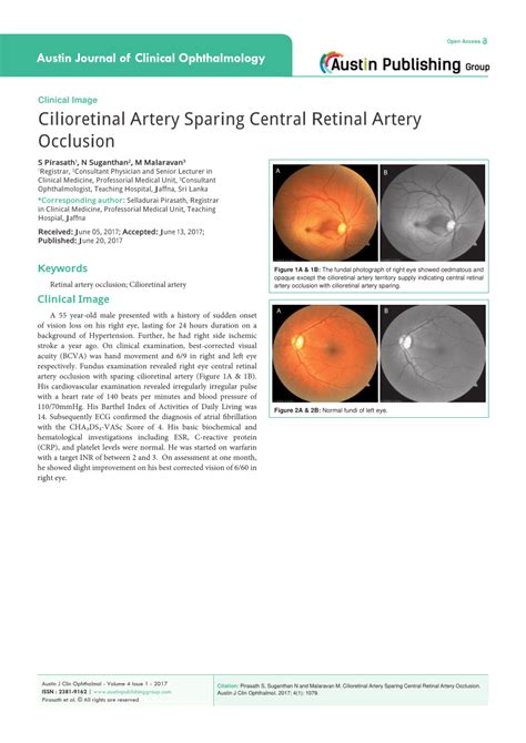 (PDF) Cilioretinal Artery Sparing Central Retinal Artery Occlusion