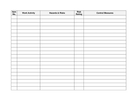 Risk Assessment Template Printable