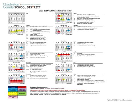 Charleston County School District Calendar 2023-2024 in PDF