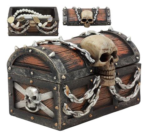 Ebros Gift - Ebros Ebros Chained Skull On Pirate Treasure Chest Jewelry Trinket Box 6" Wide ...