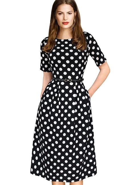 Customized Womens Vintage Spring Summer Polka Dot Wear To Work Casual A Line Dress-in Dresses ...