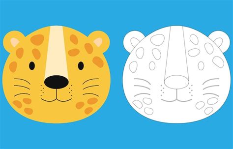 Premium Vector | Cheetah face cartoon character cute outline cheetah tiger animal face coloring ...