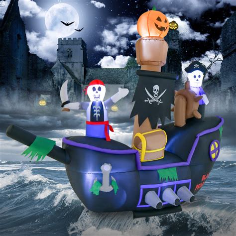 7 Feet Long Halloween Inflatable Pirate Ship with LED Lights Blower ...