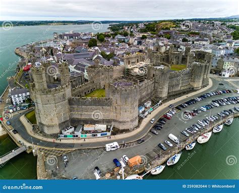 CAERNARFON, UK - AUGUST 31 2022: Aerial View of the Ancient Caernarfon ...