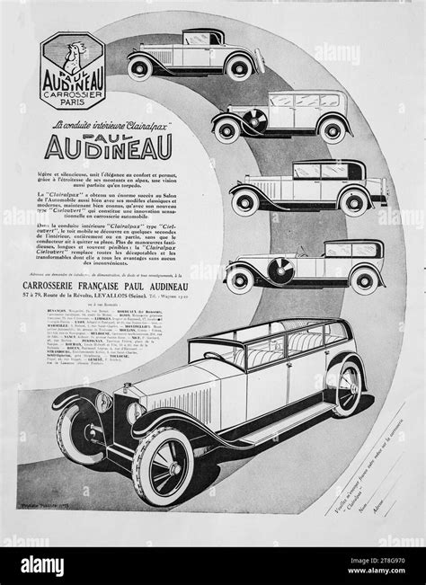 1920s vintage advertisement for Audineau car models, collage ...