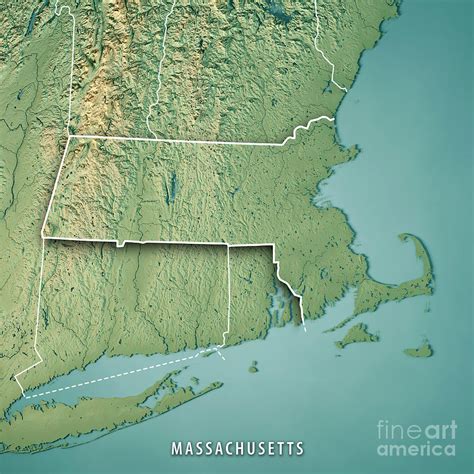 Massachusetts State USA 3D Render Topographic Map Border Digital Art by ...