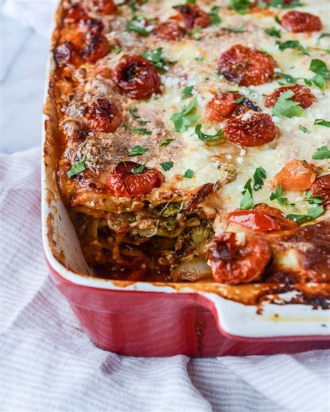 Roasted Vegetable Lasagna with Burrata. - How Sweet Eats