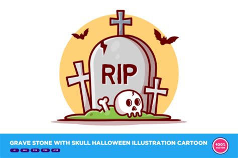 Grave Stone with Skull Halloween Cartoon Graphic by catalyststuff · Creative Fabrica